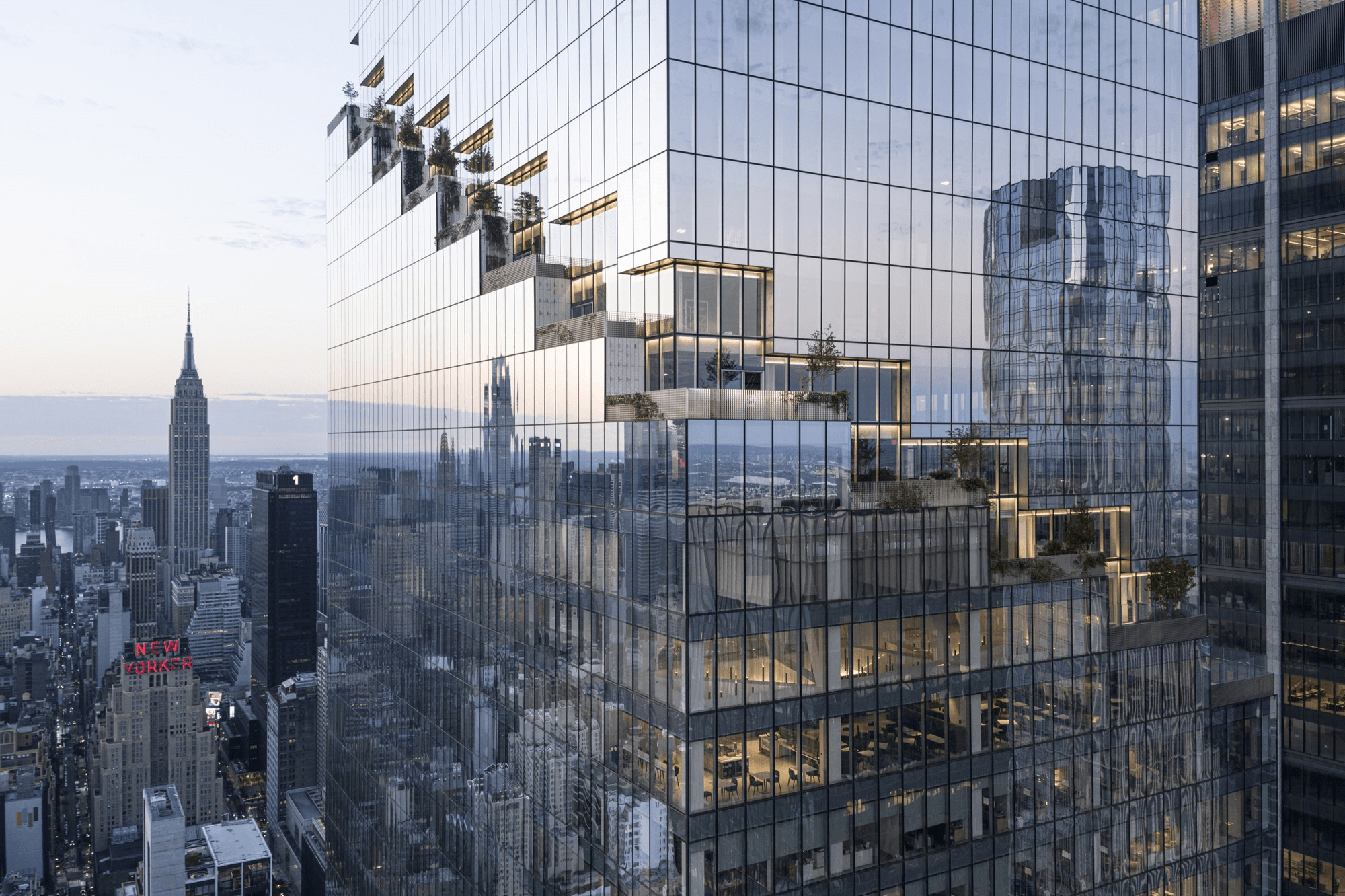 The Spiral at Hudson Yards with the Empire State Building across Midtown Manhattan
